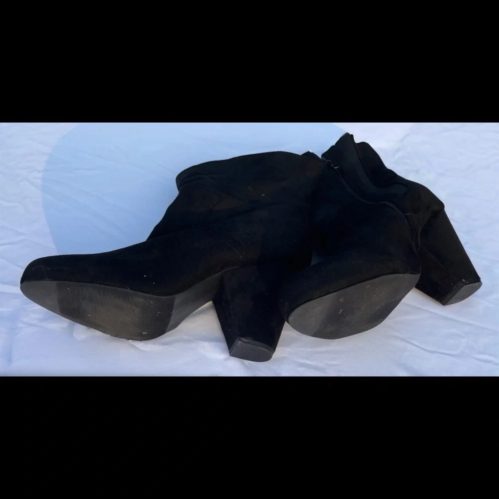 Black Faux Suede Cone Heel Bootie (WW) - Picture 2 of 11